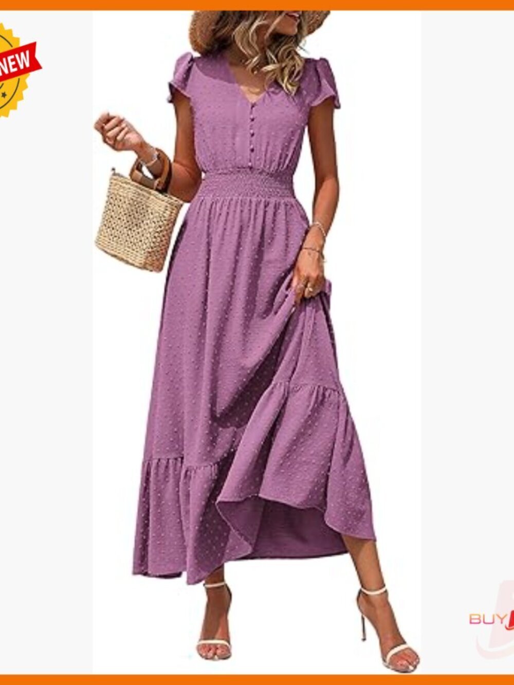 Summer Maxi Dress with V-Neck Smocked Waist Ruffle Hem Flowy